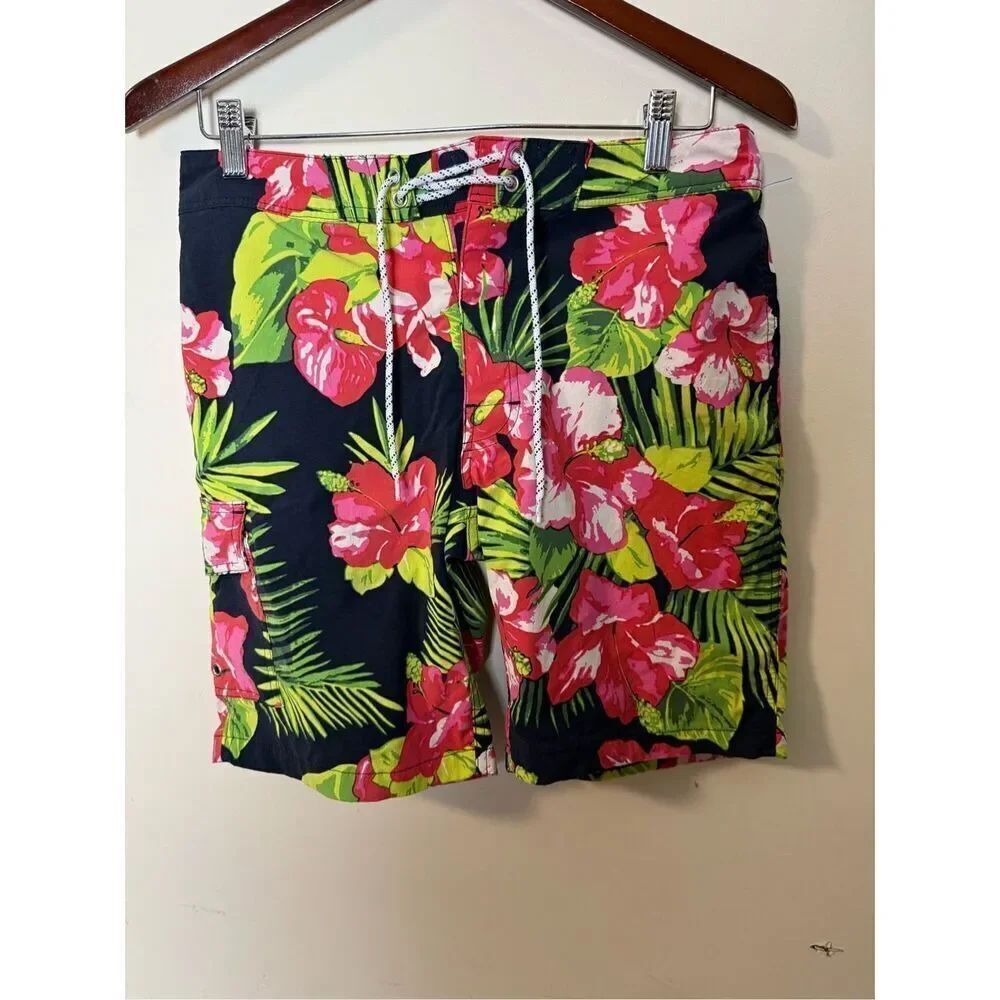 J Crew Men’s 9" stretch eco board swim short in hibiscus print Waist 29